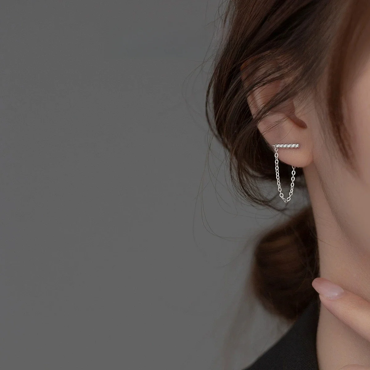 Modian 925 Sterling Silver Punk Geometric Link Chain Earrings dla kobiet Fine Jewelry Fashion Shining Stud Earrings Party Gift — zdjęcie 2