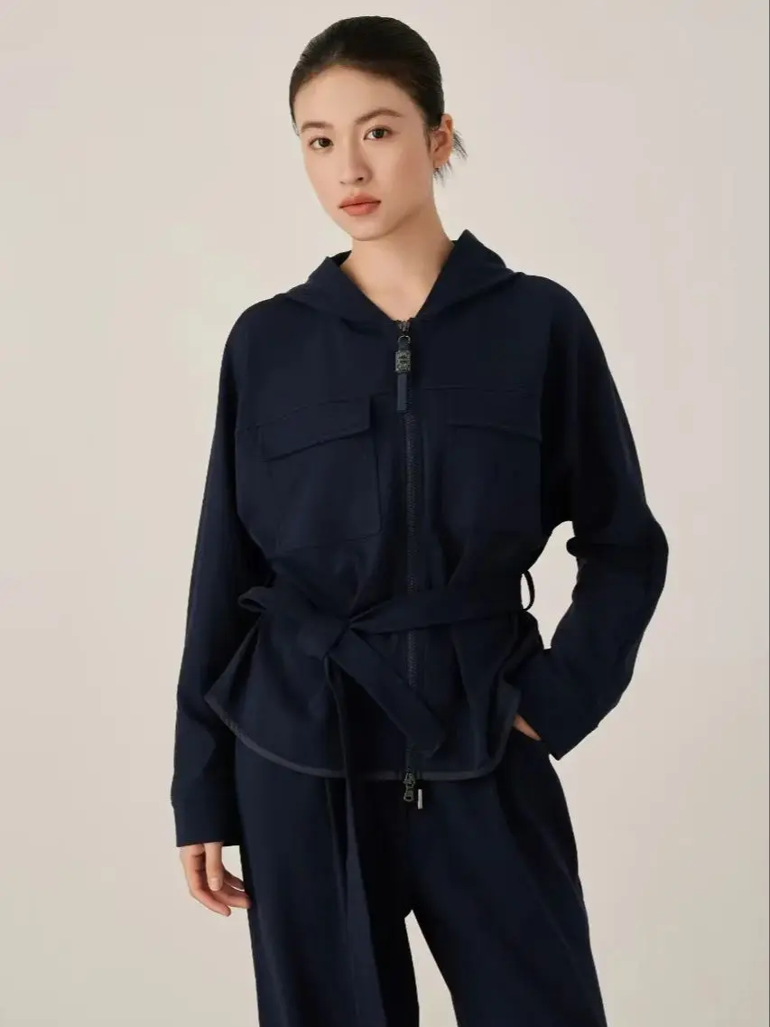 Lente casual casual katoenen jersey broekpak met capuchon