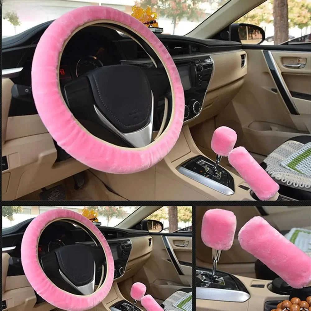 Super miękki pluszowy osłona na kierownicę do samochodu uniwersalna kierownica na Auto Faux 37/38cm futrzana kierownica ciepła K4I7 — zdjęcie 2