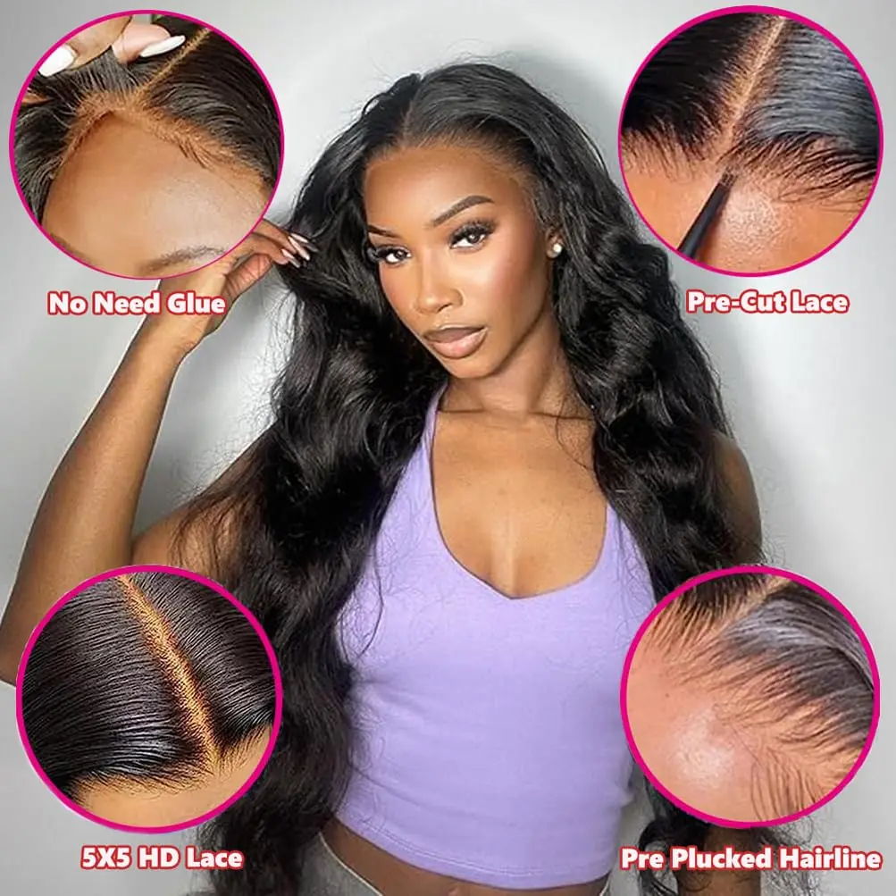 Wear And Go Glueless Wigs Body Wave Human Hair Wigs Glueless Wig Water Wave Wigs Pre-Cut Lace 5x5 4x4 Lace Front Human Hair Wig image 4