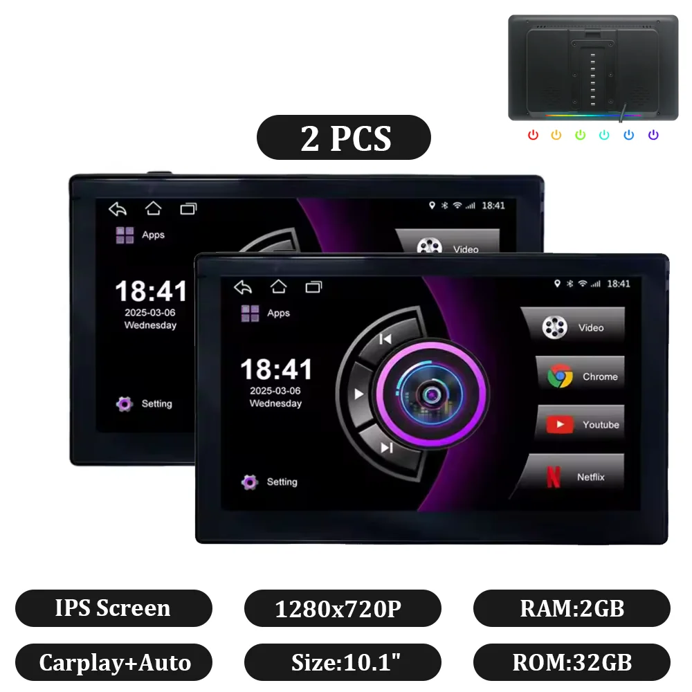 Achterbank Multimedia Speler Android 12 10.1 Inch Auto Hoofdsteunmonitor MP5 Speler Mirror Link Android APP Media Entertainment Systeem