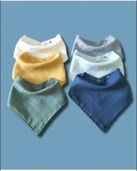 100% cotton 6-Piece Muslin Collar Bib Double Layer with Two Snaps Flocking (SCARF, DRILLING BIB)