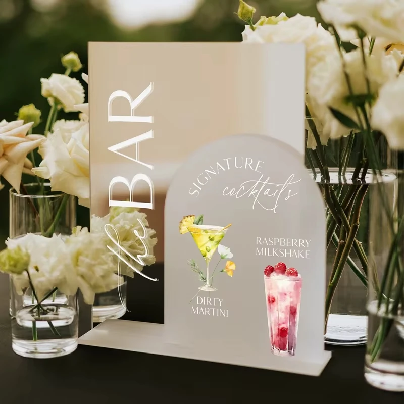 Silver Mirror+Frosted Arch Wedding Bar Sign Customize Wedding Bar Menu Signature Drinks Signage Wedding Specialty Cocktails Menu