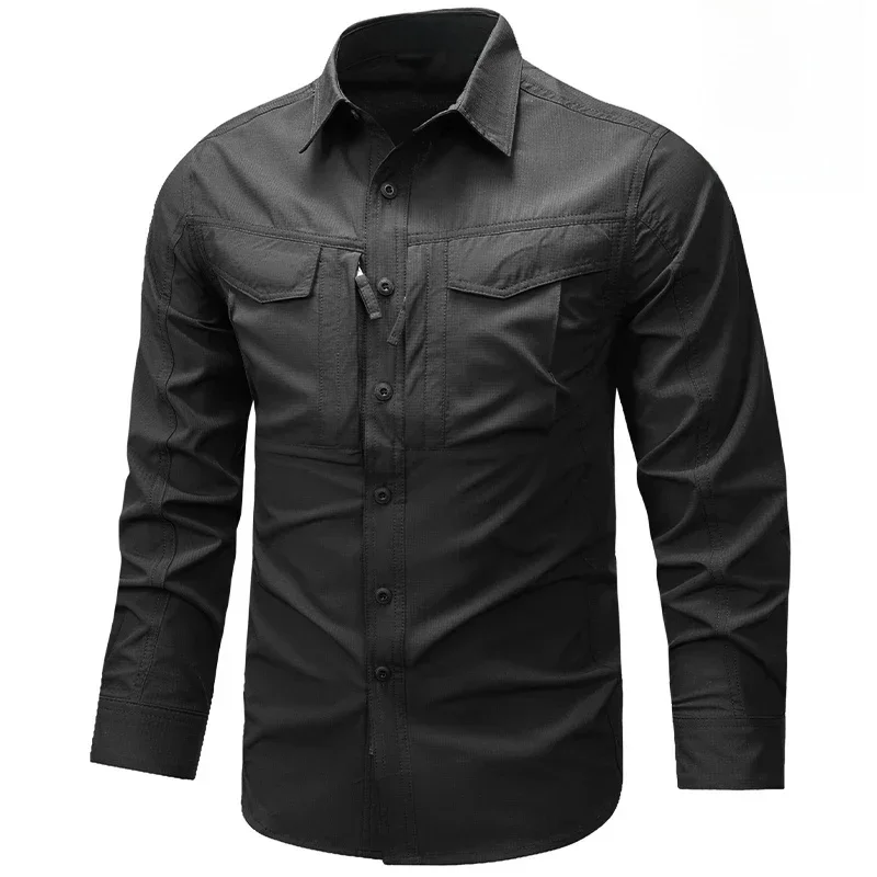 Printemps automne hommes chemise à manches longues hommes chemises de travail tactiques hauts en plein air multi-poches séchage rapide randonnée pêche Cargo chemises