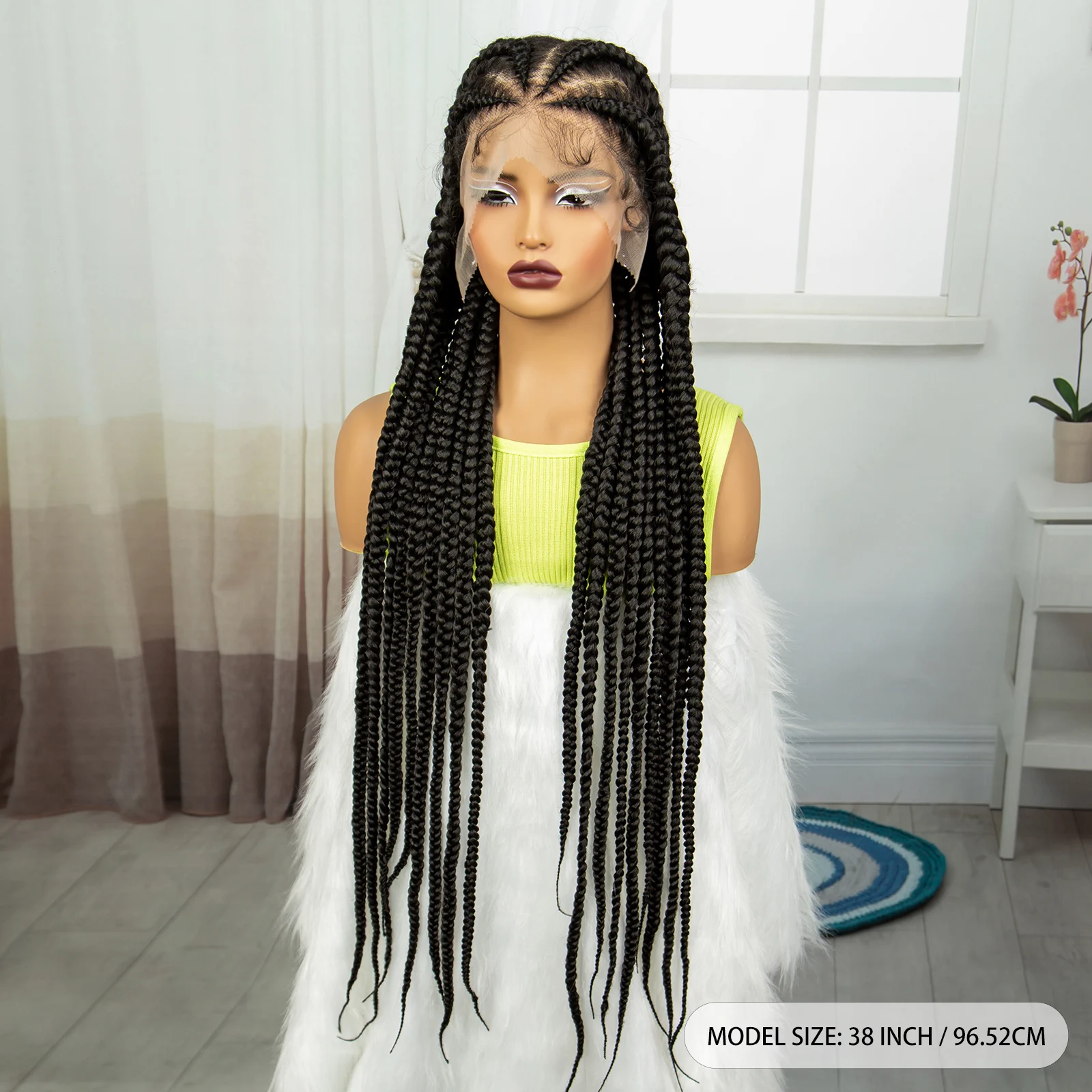 38 Inch Synthetic Full Lace Braided Wig Cornrow Braids Lace Front Wig for Black Women Knotless Box Braid Lace Wig with Baby Hair