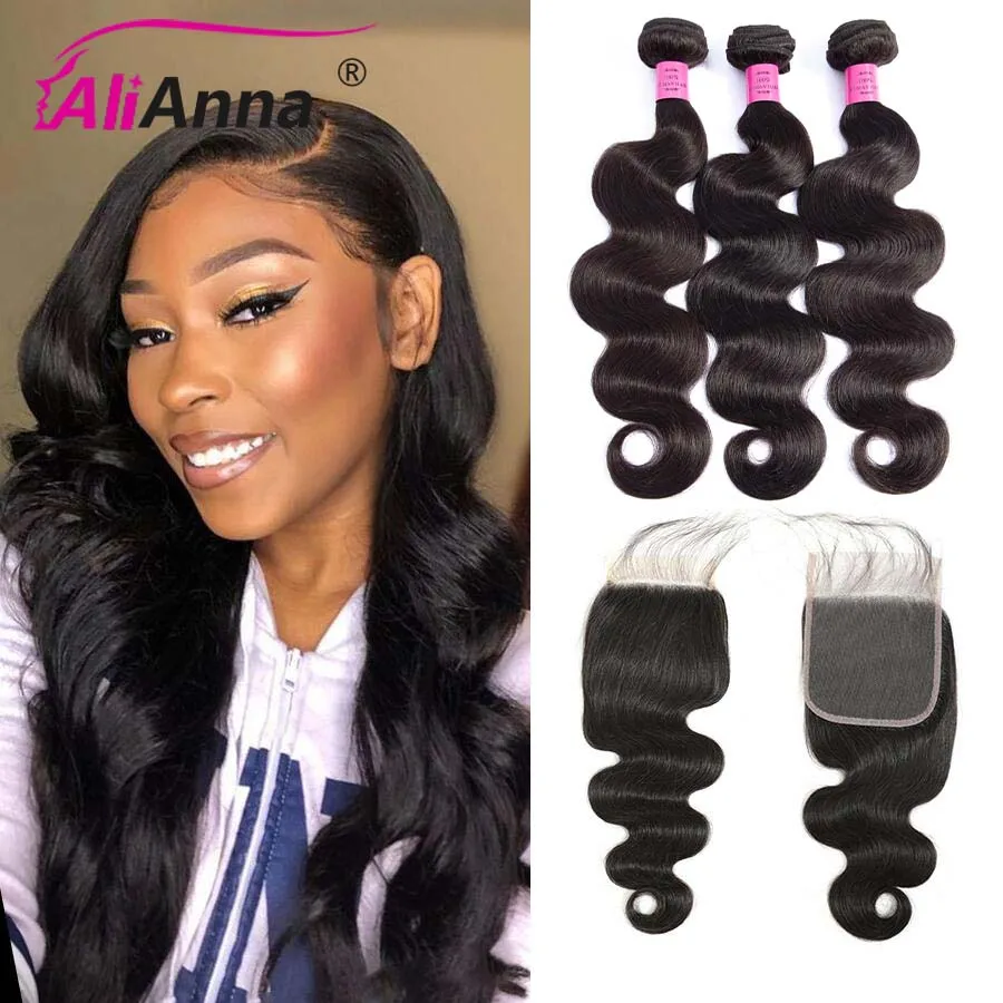 

Body Wave Bundles With Closure Brazilian Hair Weave Bundles With 5X5 Lace Closure Remy Human Hair 6x6 Closure 30 Inch Bundles