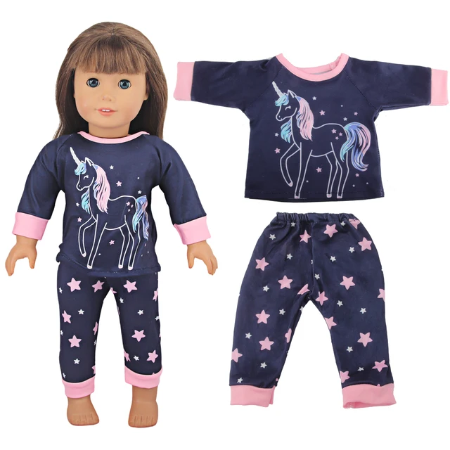 Doll Clothes Pajamas  For 43cm Baby New Born&American 18 Inch Girl Doll Unicorn Shark Cartoon Clothes Suit For Generation Doll 2