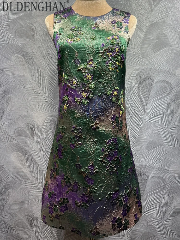 

DLDENGHAN Женские классические мини-платья-жилетки с круглым вырезом, без рукавов, жаккардовые, с бисером, летняя новая модель