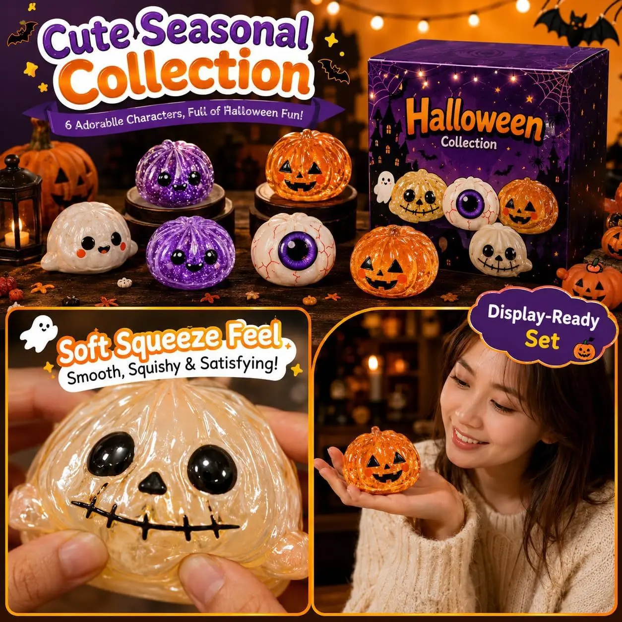 Halloween Spooky Ghost Dumpling Halloween Ghost Steamed Bun Squeeze Toy Set Stress-Relieving Halloween Ghost Squeeze Gift