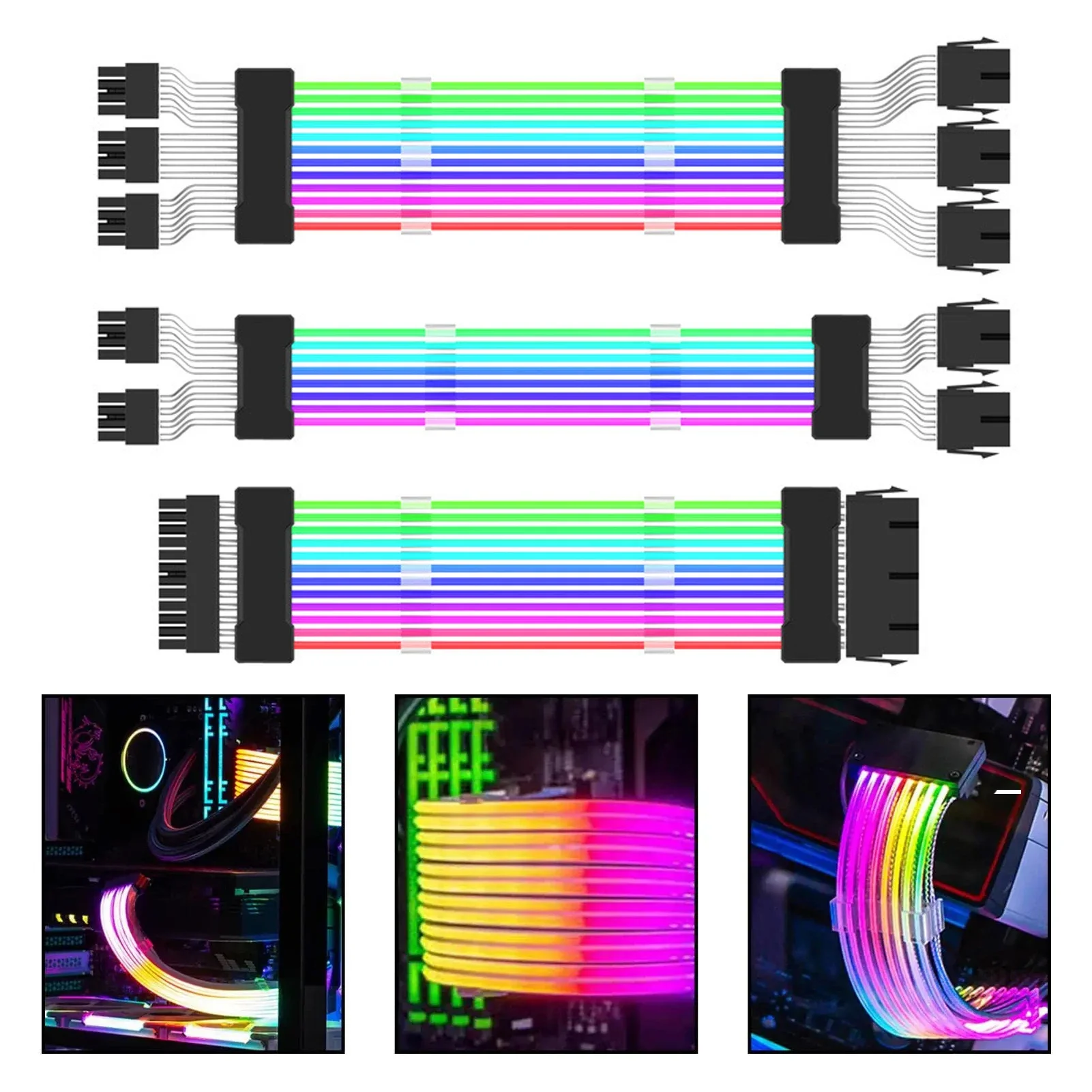 Przedłużacz zasilacza ARGB RGB Flow ATX 24Pin PCIE GPU 8-Pin 6+2Pin Przedłużacz RGB do płyty głównej komputera — zdjęcie produktu 7