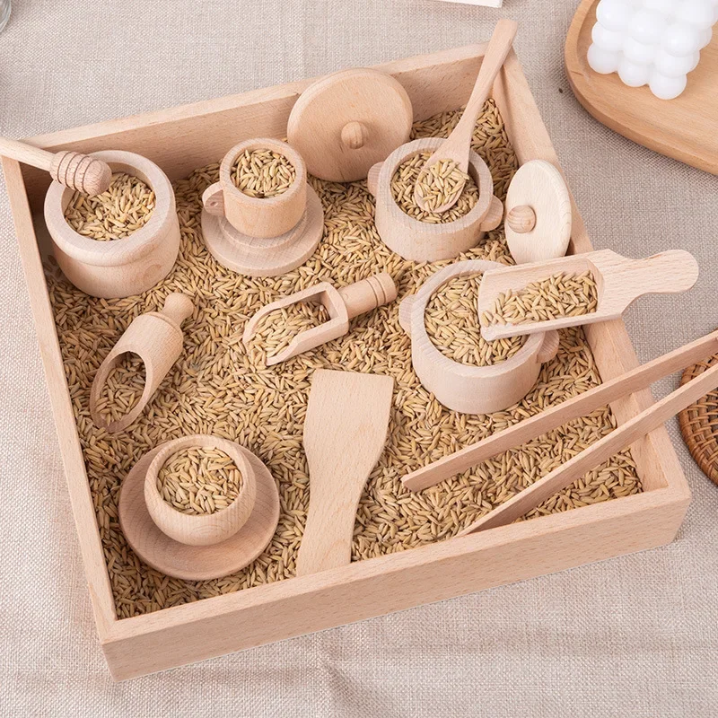 Montessori Zintuiglijke Enlighten Puzzel Speelgoed Set Gesimuleerde Keuken Theeservies Familie Ervaring Vroegschoolse Educatie Houten Speelgoed - afbeelding 2