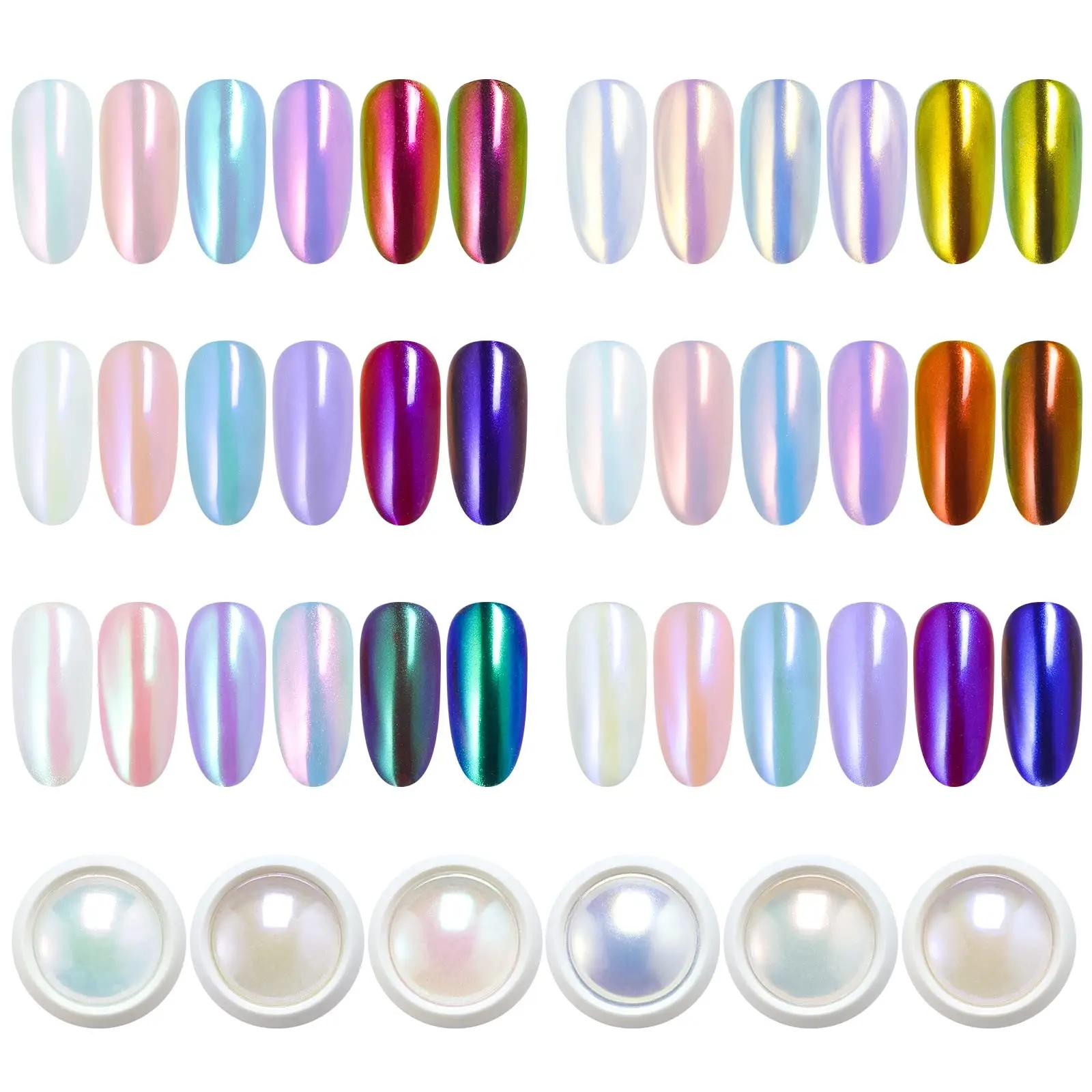 

6Pcs Chrome Nail Powder White Pearl Mermaid Aurora Nail Powder Iridescent Chameleon Effect Nail Metallic Mirror Nail Powder Kit