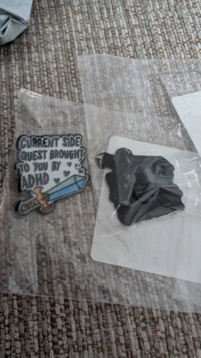 ADHD Side Quest Sword Enamel Pin - Cartoon Slogan Lapel Badge for Backpack DIY Gift photo review