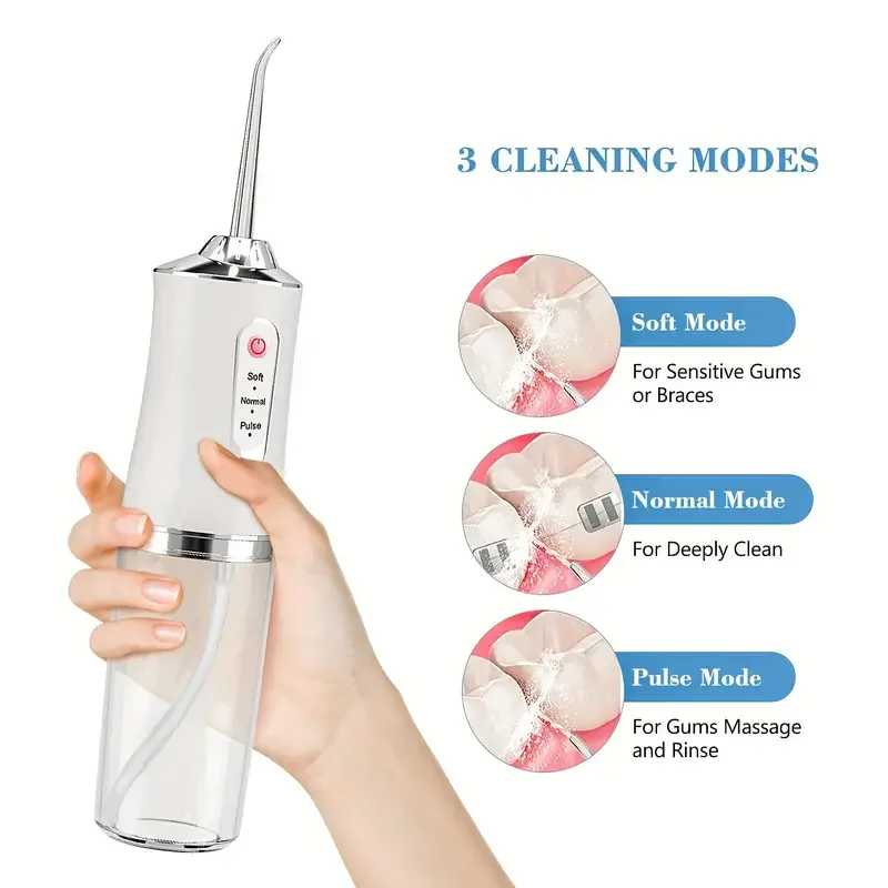 Electric Tooth Flosser Tooth Cleaner Rechargeable Portable Water Flosser 3 Modes 4 Replaceable Nozzles IPX7 Water Resistant