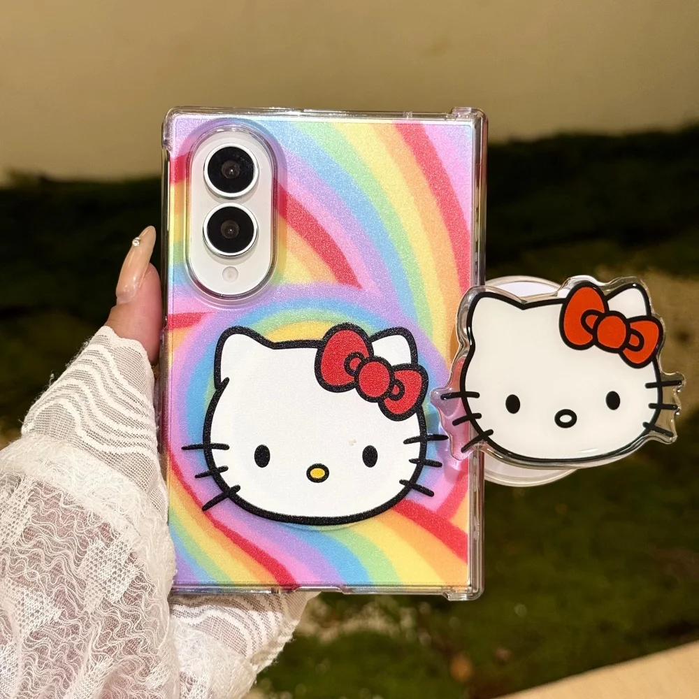 Cute Cartoon Kitten Rainbow Phone Case for Samsung Galaxy Z Fold 8 Z Fold 8 Ultra Kawaii Anti‑Shatter Cover, with Magsafe Holder