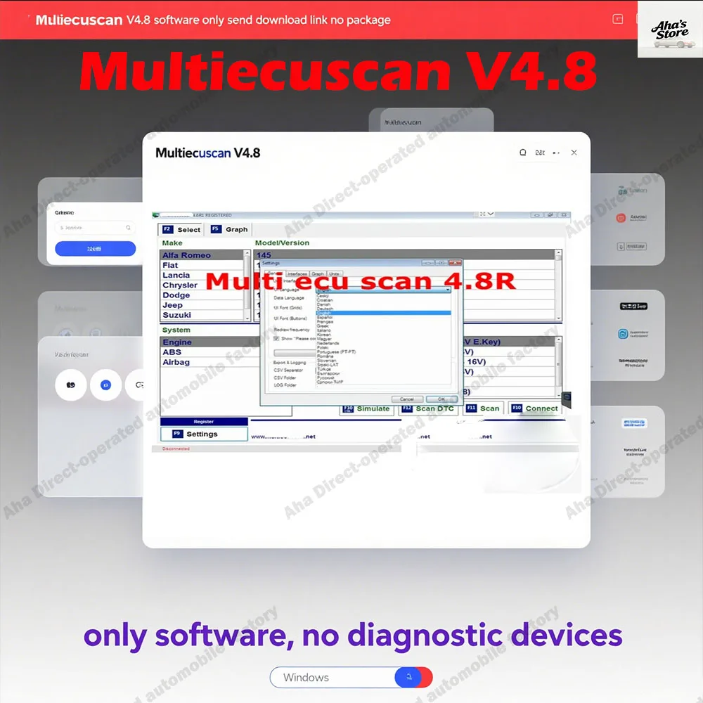

Multiecuscan V4.8 For European and American car models obd2 Scanner Software + ELM327 + Flat adapter Registered Unlimited keygen