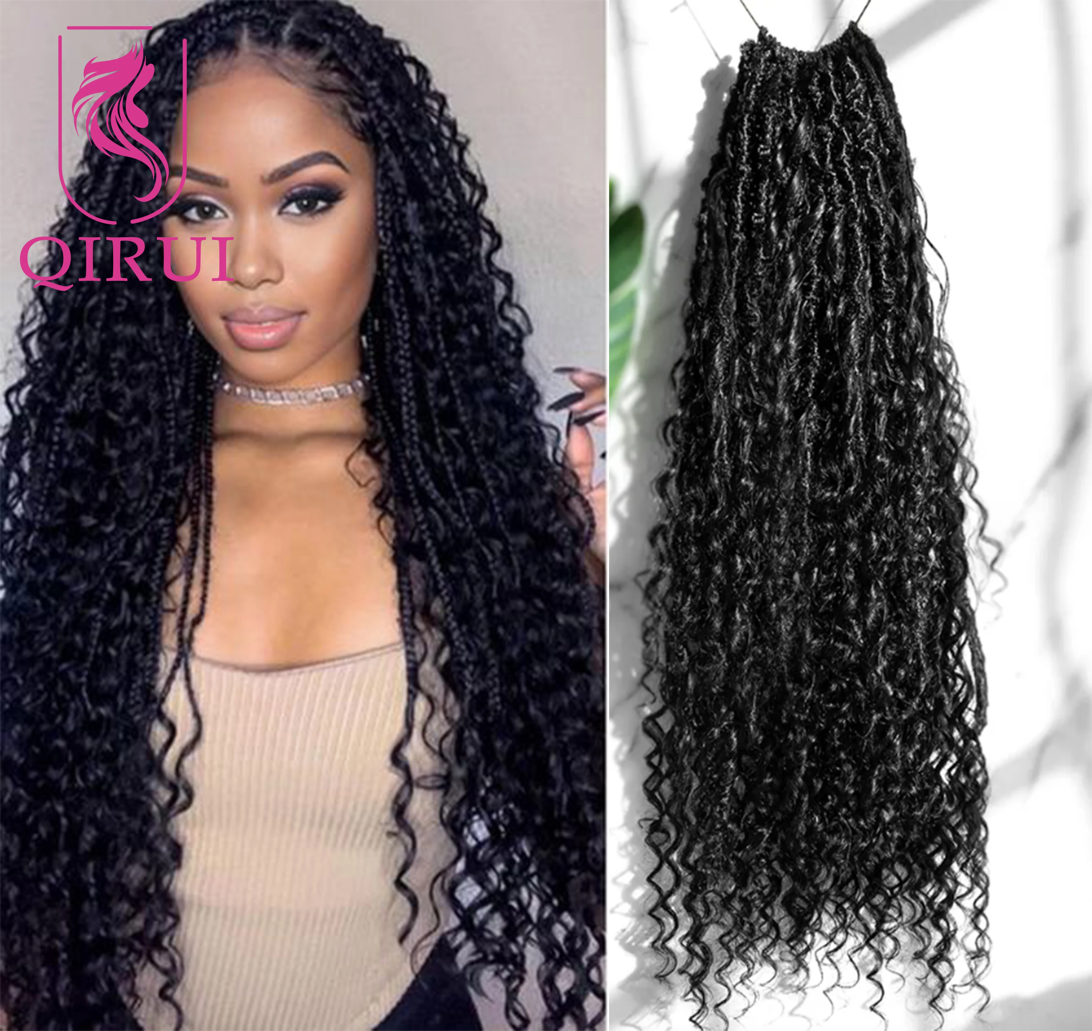 

Pre Looped Crochet Boho Locs Hair Extensions With Human Curls Curly Ends Crochet Locks Boho Human Hair For Women Natural Black