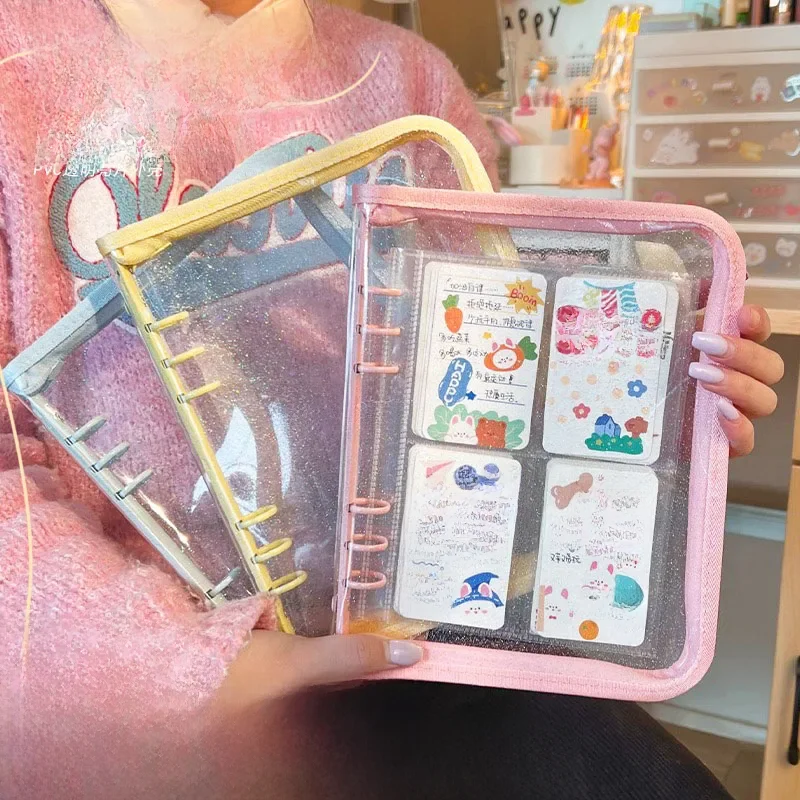 SKYSONIC New Arrival A5 Zipper Binder Collect Book Glitter Cover Organizer Journal Notebook Bullet Transparent PVC Photo Album — zdjęcie produktu 7