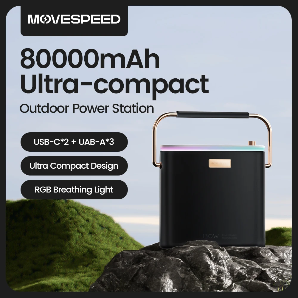 MOVESPEED-Banque d'alimentation de grande capacité, station d'alimentation à charge rapide PD, banque d'alimentation légère pour camping en plein air, S80, 80000mAh, 100W