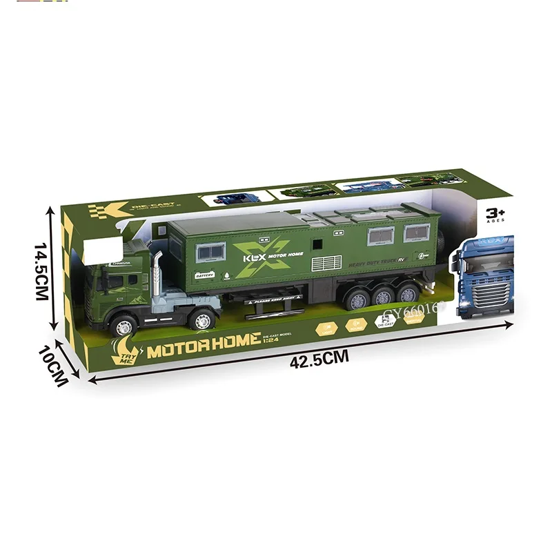 Modèle de camion de camping-car RV en alliage moulé sous pression étendu avec lumières, jouet à inertie sonore, portes d'ouverture, véhicule cadeau réaliste pour garçons