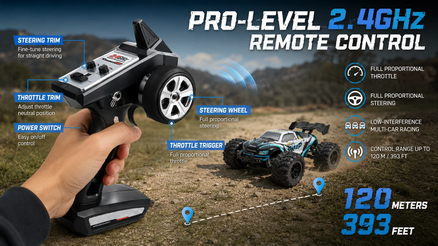 80km/h High Speed 4WD Off-Road RC Car, 1500mAh Battery 25 Min Runtime, All-Terrain Tires, 2.4GHz Remote Control Truck, Waterproof RTR Hobby Grade, for Adults Teens Camping Beach Outdoor Play