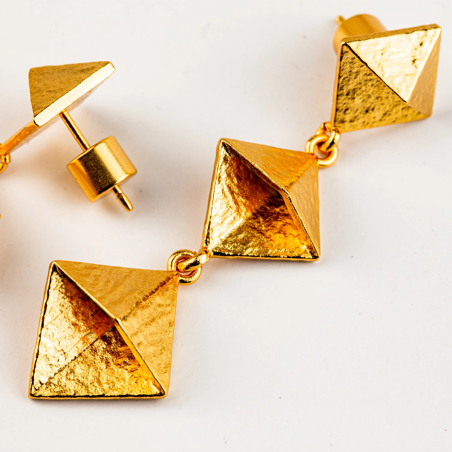 24K Gold Plated Earrings Long Drop Earrings Geometric Pyramid Design Statement Earrings for Women Hypoallergenic Jewelry Gift