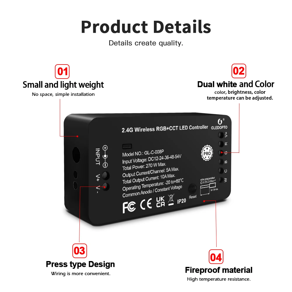 GLEDOPTO-controlador de tira de LED Zigbee 3,0, tecla de reinicio RGB + CCT Pro, funciona con Tuya Smart Life, SmartThings, aplicación de voz RF,