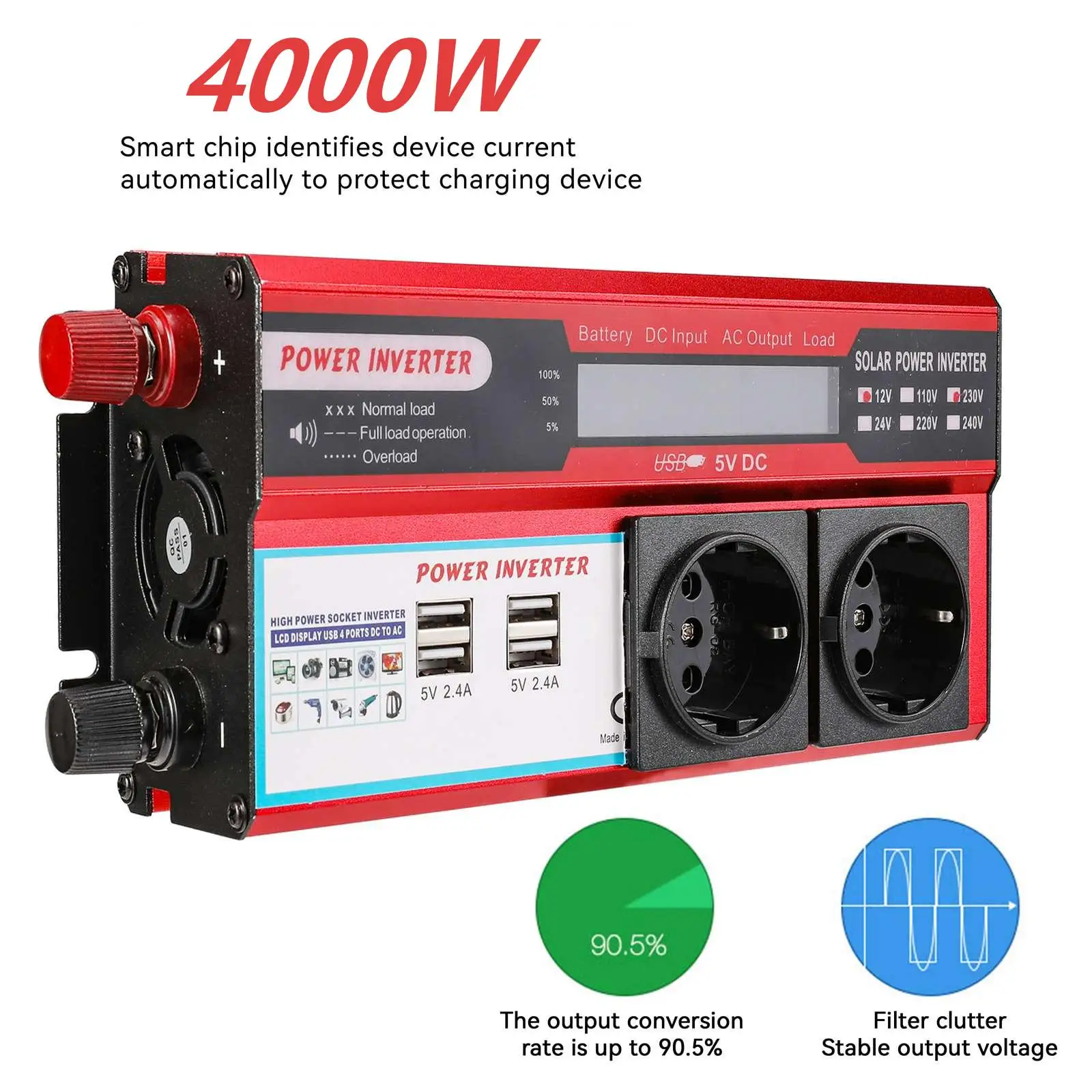 Inwerter mocy 4000W, DC 12V na AC 220V/230V z Polski za $37.49 / ~143zł