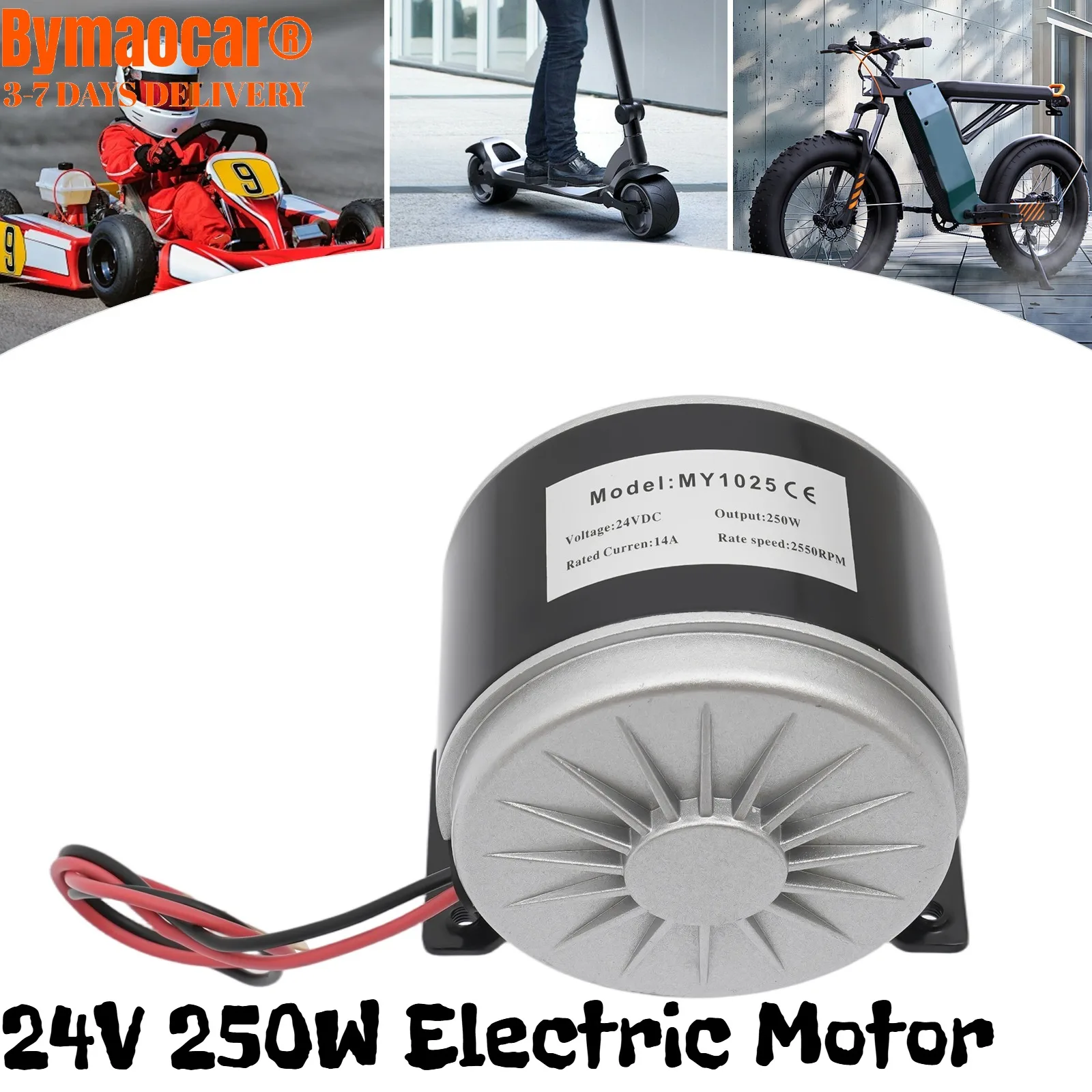 

24V 250W Electric Motor DC 2550RPM Permanent Magnet Brushed for E Scooter Go-Kart Drive Mini Bike Speed Control, MY1025