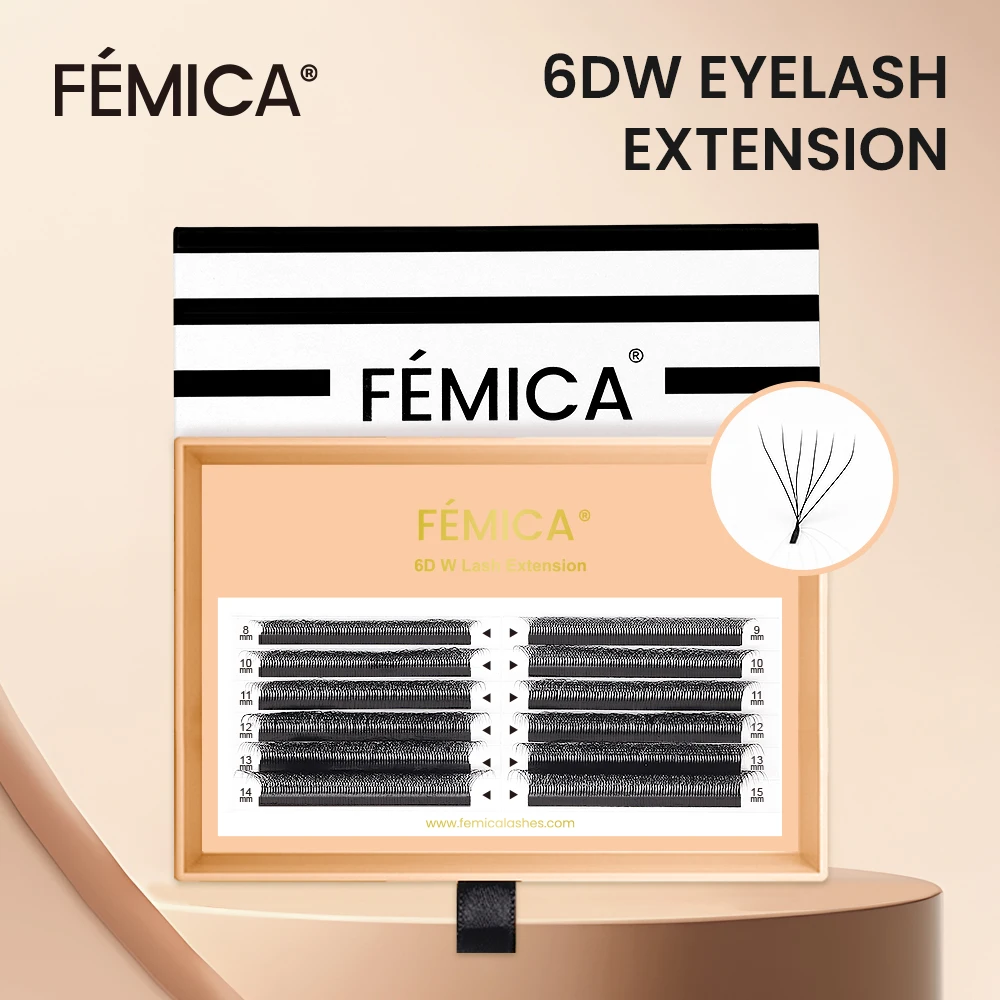 

Femica 6D W Shape Premade Volume Fans 0.07mm Curl CD Soft Lightweight Eyelash Extensions W-Shaped False Lashes for Makeup