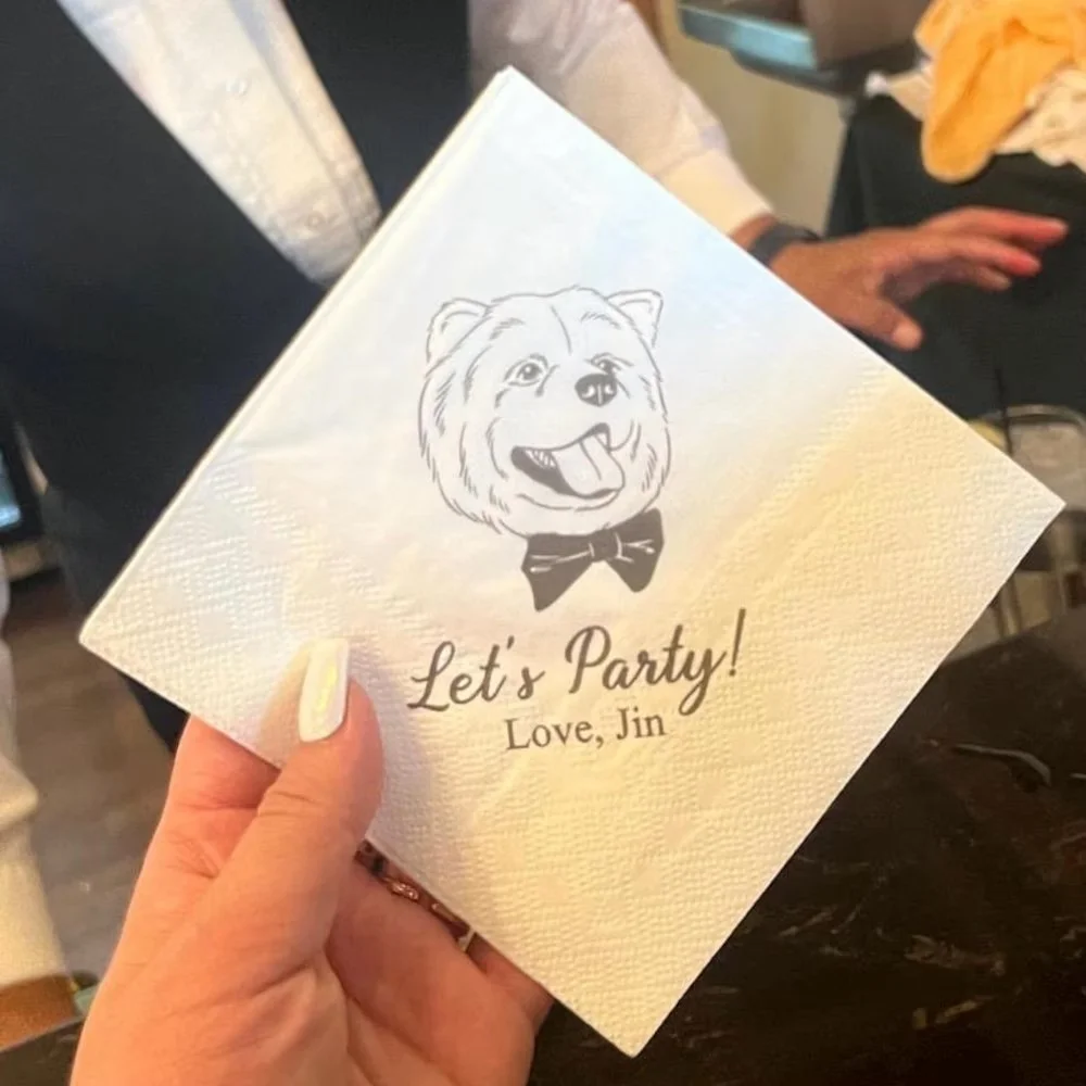 50pcs Custom Illustrated Dog Wedding Napkins, Personalized Pet Cocktail Napkins, Pet Wedding Napkins, Dog Cocktail Napkins, Pet
