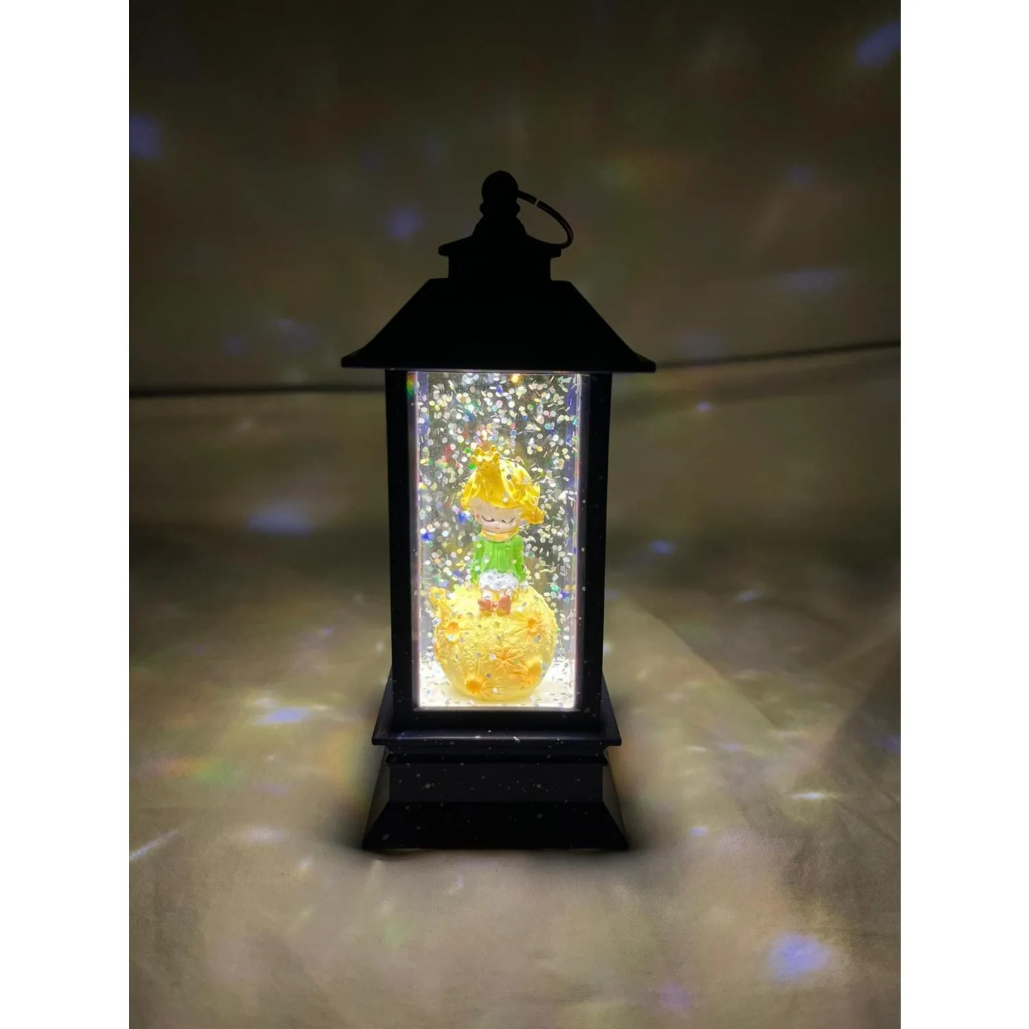 2023 Valentine's Day Gift Little Prince Theme Lantern Shaped Snow Globe Christmas Snow Globe Lantern, Battery Operated Light Water Shimmer Lantern for Christmas Festival Decoration Gifts