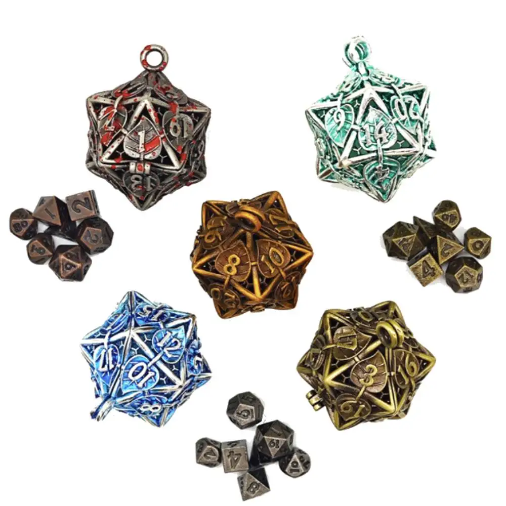 Leaves Hollow Metal Dice set Mini 6MM Dice with Necklace RPG DND Dice Polyhedral metal dice set for Dungeon and Dragons Dice