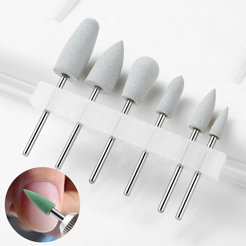 رؤوس طحن أمامية للمانيكير، مجموعة رؤوس طحن من السيليكون مكونة من 6 قطع، رؤوس طحن مزيل التلميع، أدوات مانيكير مطاطية