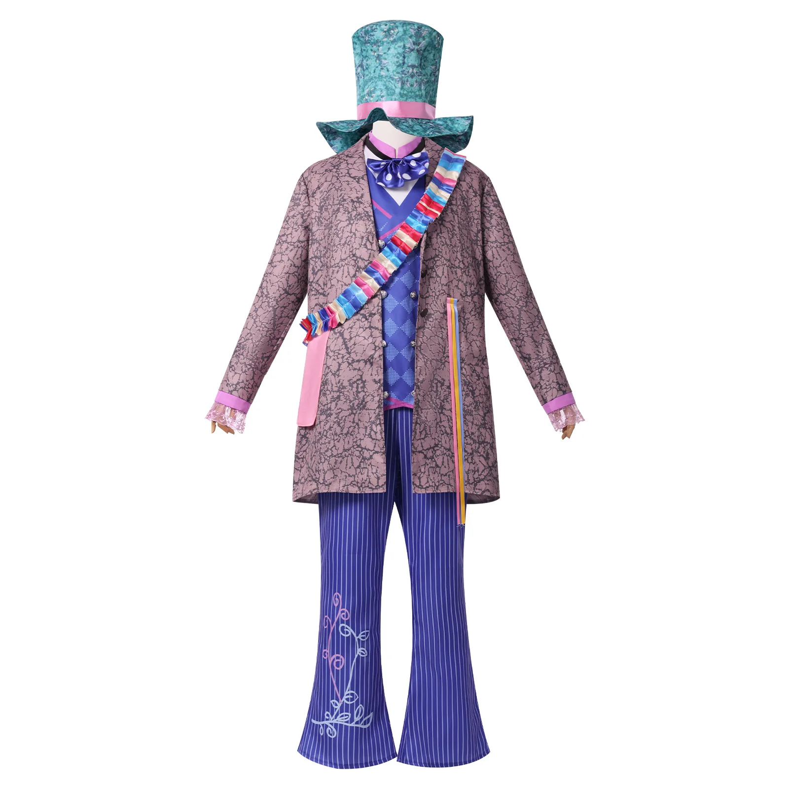 

Mad Hatter Cosplay Costume Male Alice in Wonderland Deluxe Role Play Outfit With Top Hat Halloween Costume For Men