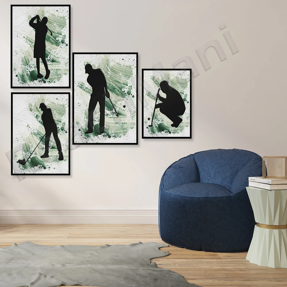 Golf Art Prints - Abstract Golf Decor Golfer Gift Ideas - Paint Splatter Sports Prints - Golf Club Typographic Posters