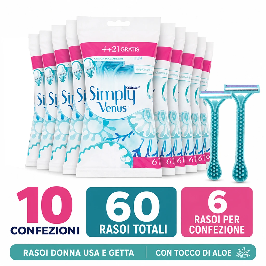 Gillette Rasoio Usa E Getta Depilazione Donna Simply Venus 2 Confezione 4 + 2