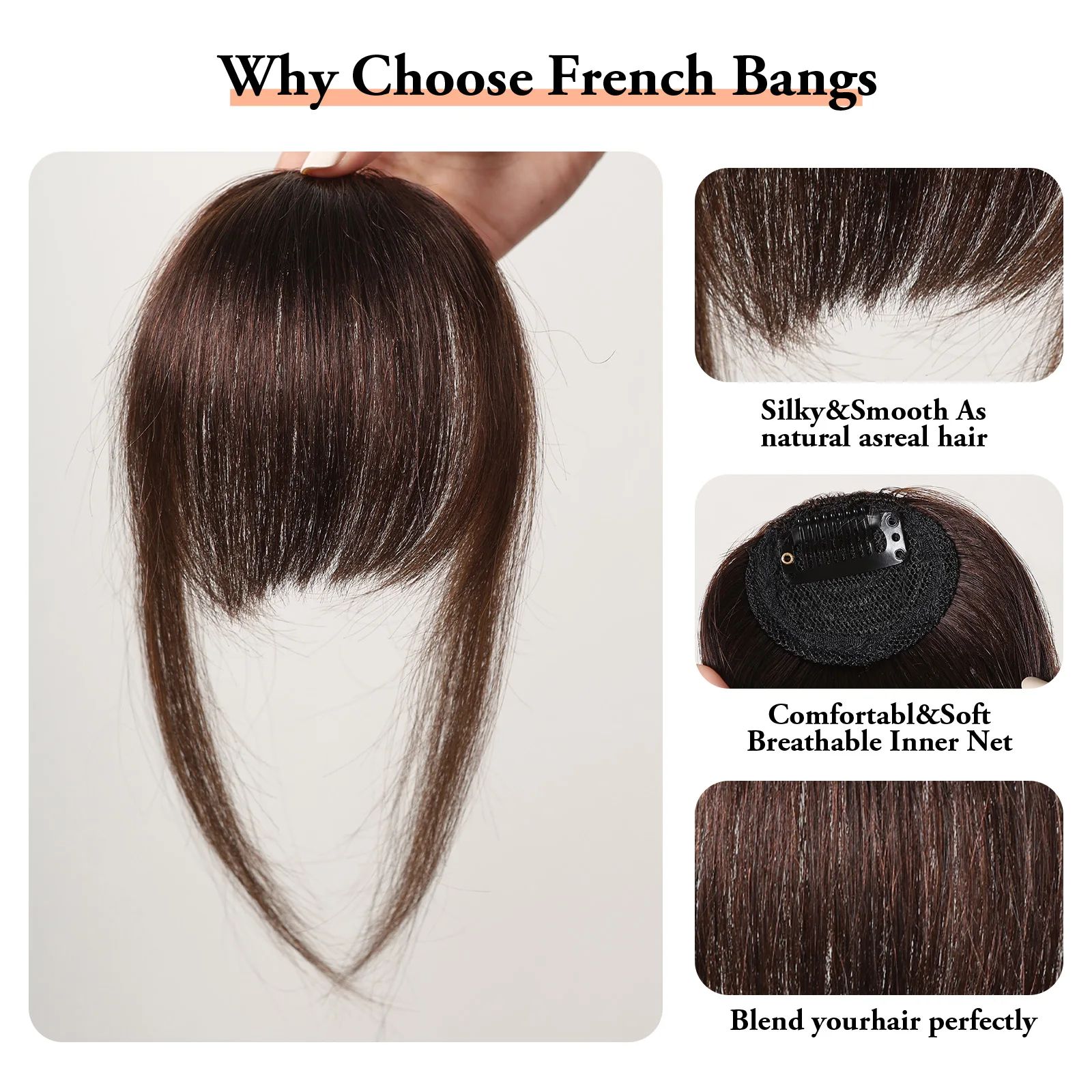 Clip in Bangs Hairpieces Real Human Hair Fake Bangs Hair for Women Wispy Fringe Bangs Natural Brown Hair Extensions Daily Use