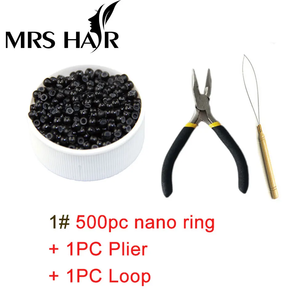 Silicone Nano Rings 500pcs Hair Beads Micro Beads Kits Dreadlock Hair Extension Tools+ Plier and Loop Fashion Salon Hairstylist