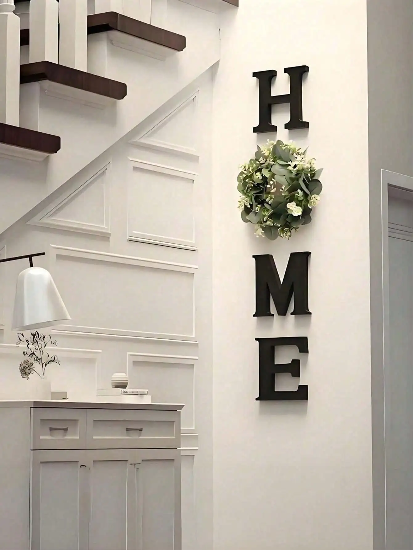 Wooden Letters Decor HOME Alphabet Wall Art Sign Floating Greenery Wreath Vertical Display for Entryway Porch Wall