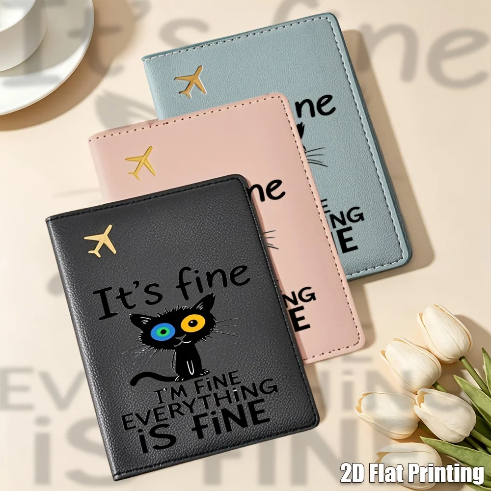 

Custom Name Cartoon Cat Plane Print Card Holder, Cat Design for Travel Office School Daily Commute Vacation Use
