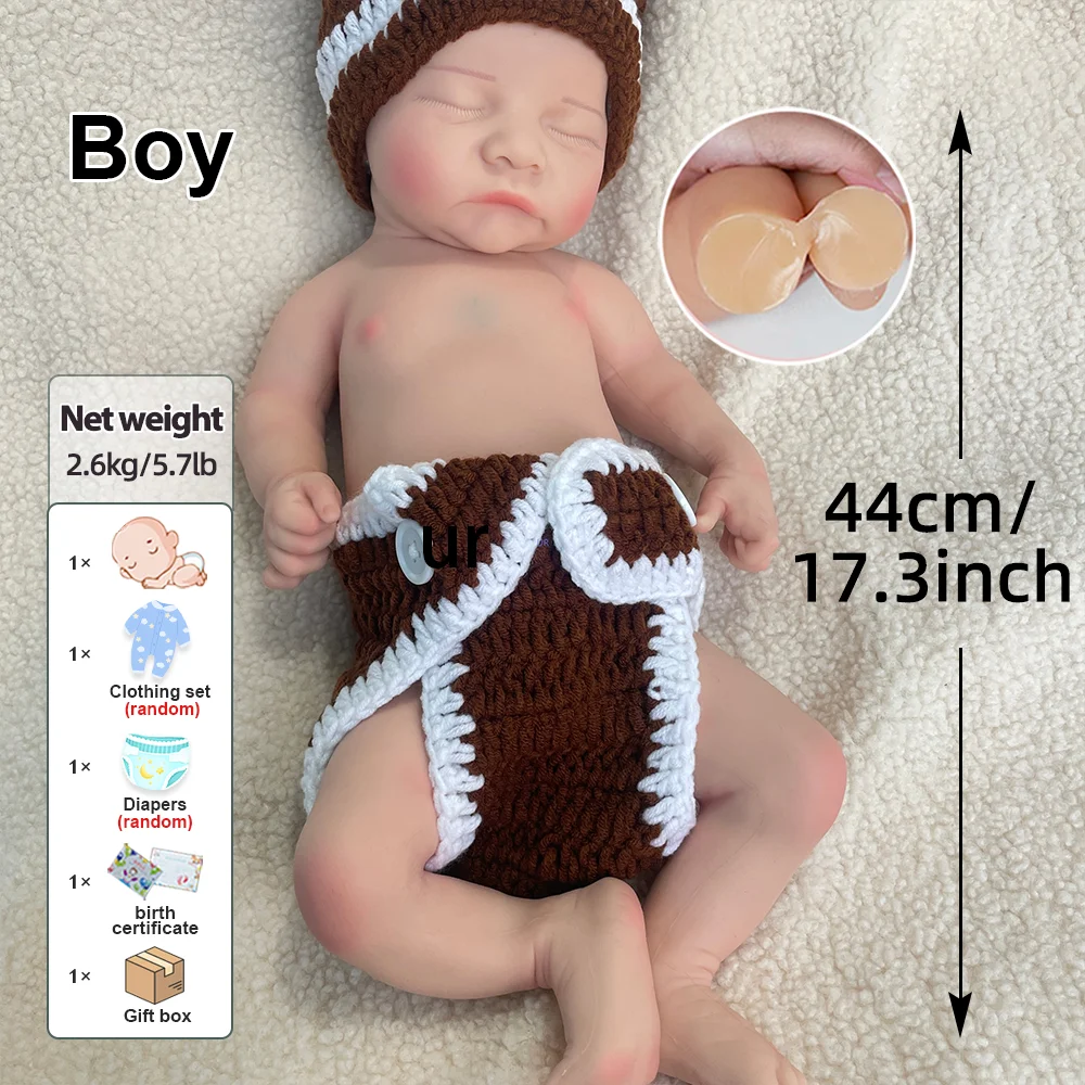 17Inch Silicone Reborn Baby Doll Ultra Realistic Hand Painted Skin Texture Boy Doll Perfect For Collectors And Doll Enthusiasts