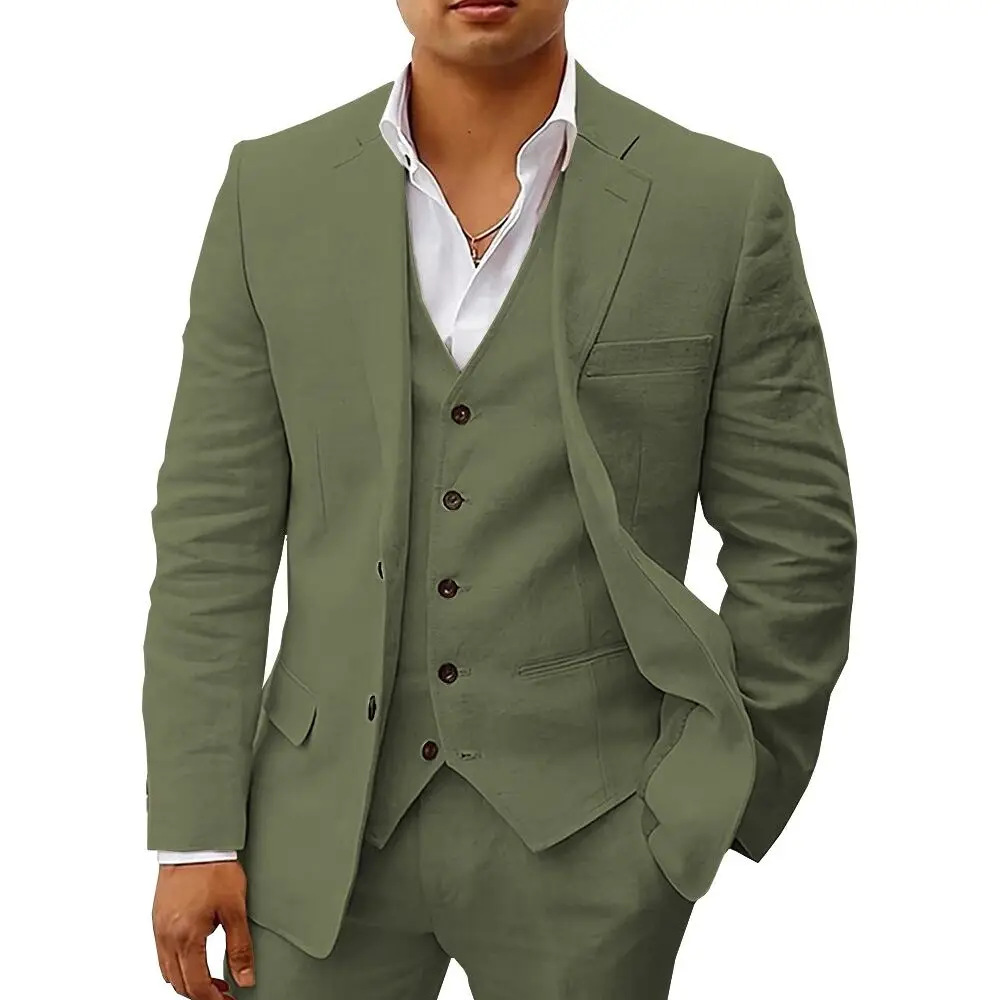 

Men Suit 3 Pieces Single Breasted Notch Lapel Jacket High Quality Business Casual Blazer Groom Wedding Dress（Blazer+Vest+Pants）