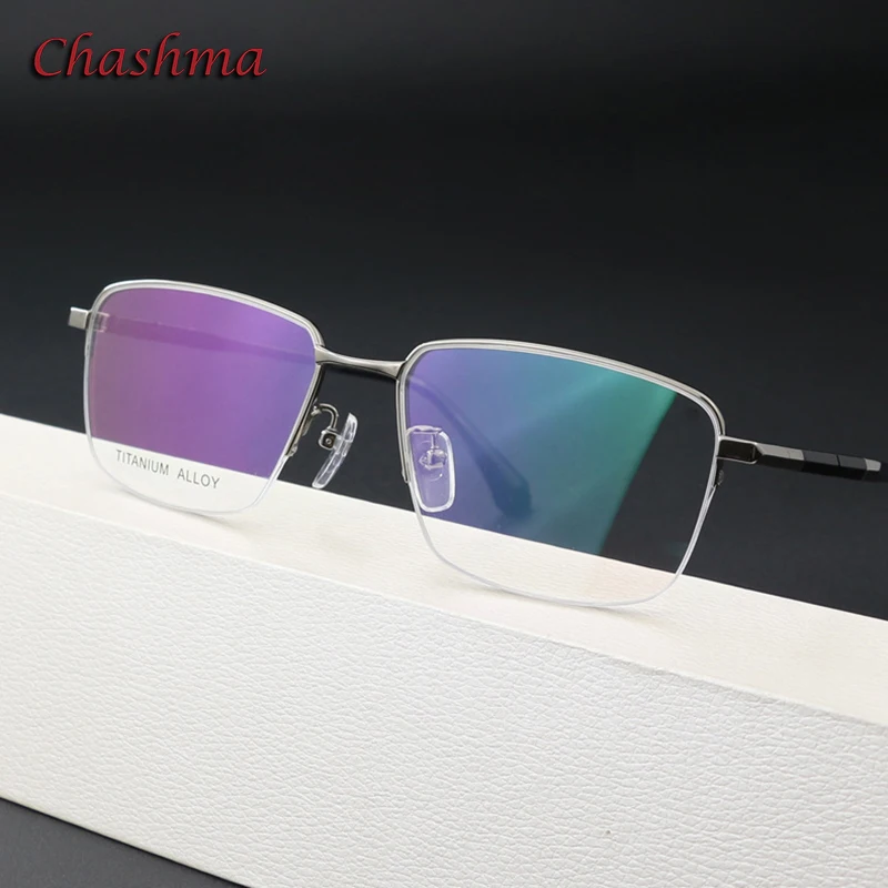 

Chashma Prescription Glasses Men Eyeglasses Frames Optical Eyewear Women Semi Rim Titanium Plate for Recipe Lenses Spectacles