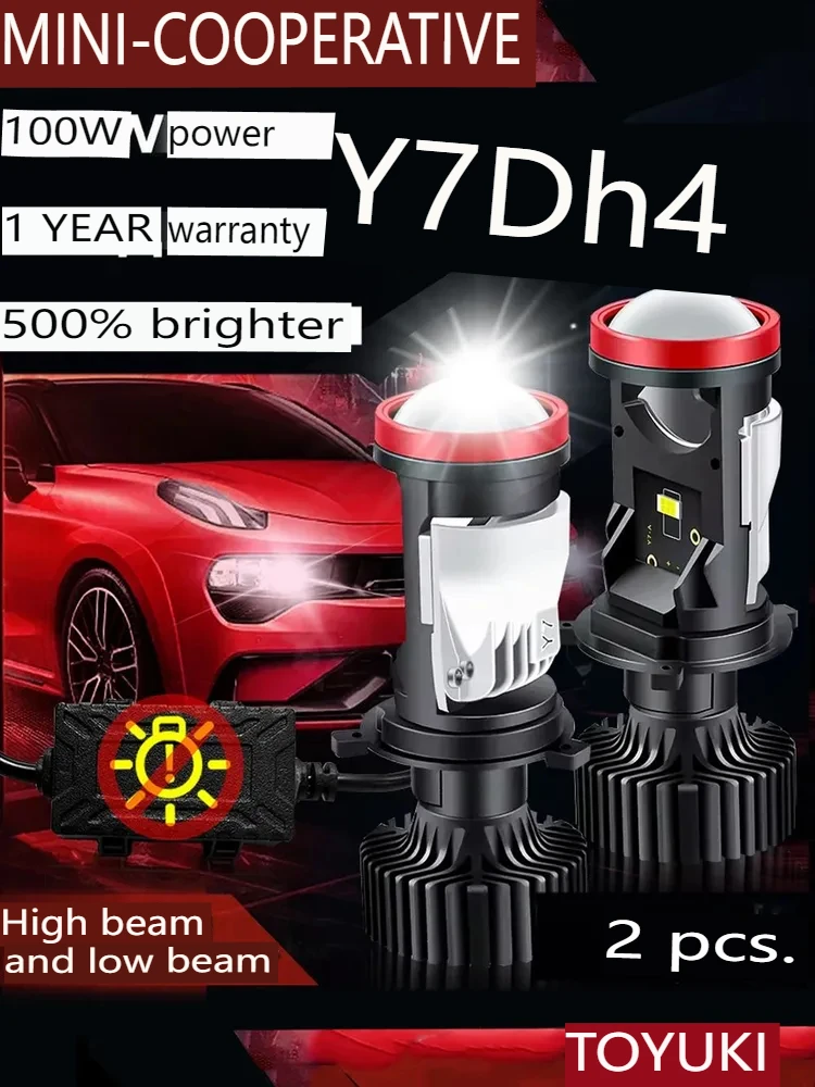 

Toyuki Y7D H4 H19 LED Headlight Bulbs with Mini Projector Lens Canbus Hi/Lo Beam Solve Astigmatism Problem 12000 lumens, 2pcs