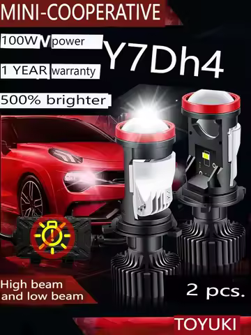 Toyuki Y7D H4 H19 LED Headlight Bulbs with Mini Projector Lens Canbus Hi/Lo Beam Solve Astigmatism Problem 12000 lumens, 2pcs