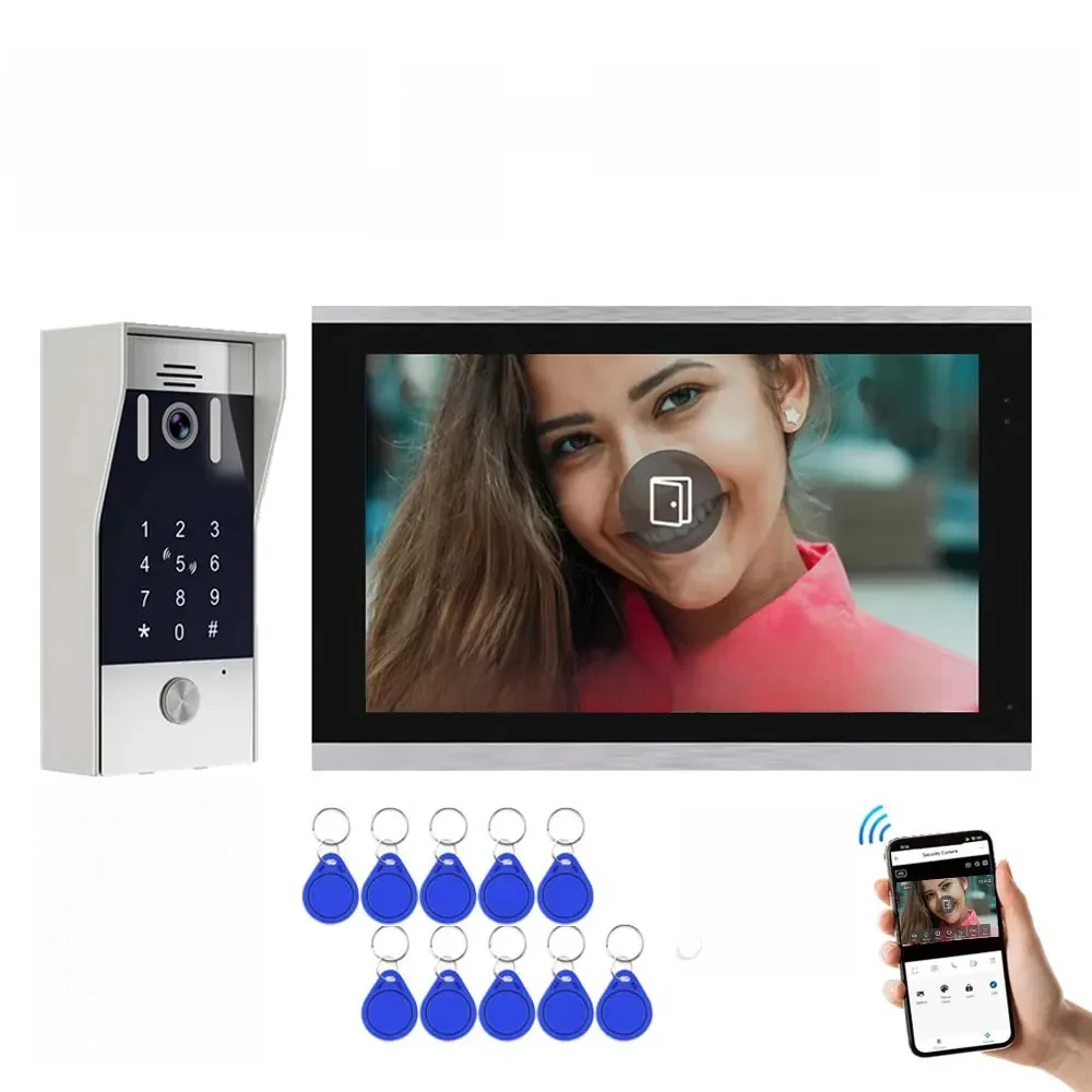 Neues 5-in-1 Fingerabdruck-Entsperrsystem Tuya Smart 10-Zoll WLAN-Video-Gegensprechanlage Video-Türsprechanlage mit Bewegungsmelder 1080P