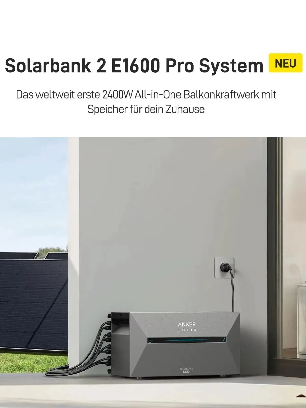 2000W Balkonkraftwerk mit Speicher Anker SOLIX Solarbank E1600 Pro 2, All in One Stromspeicher 1,6kWh mit Wechselrichter,