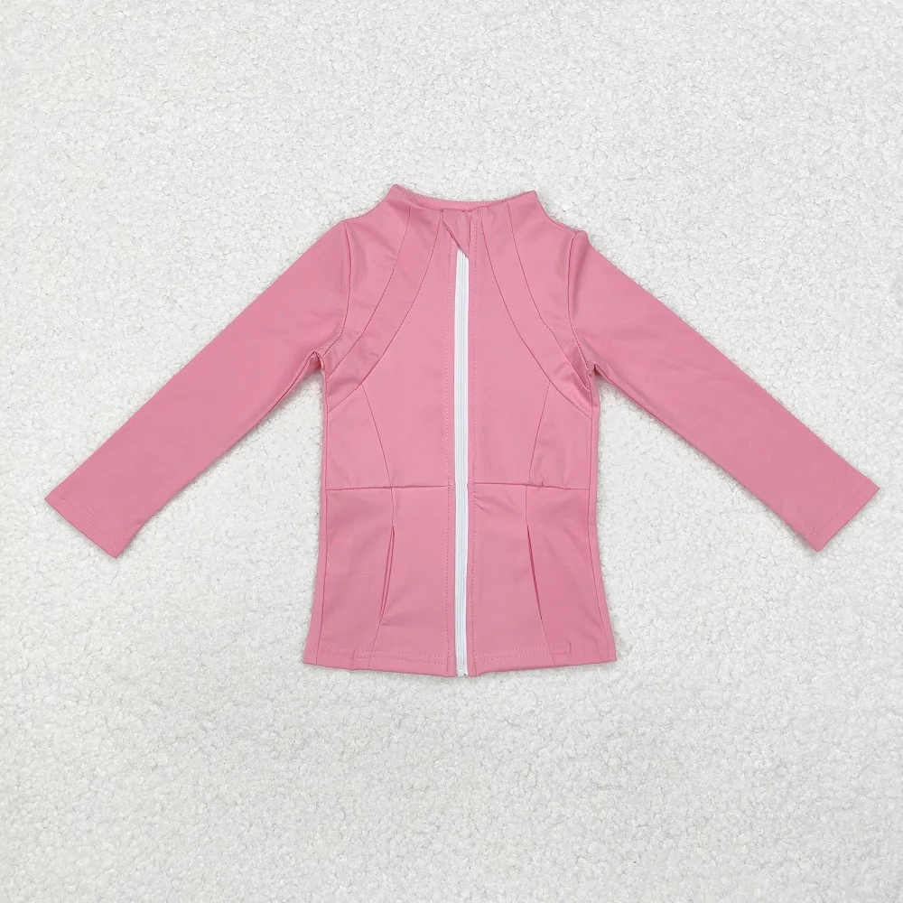 Fashion Ready To Ship Baby Girls Pink Yoga Wear Zipper Long Sleeve Top Wholesale Boutique Children Sports Clothes