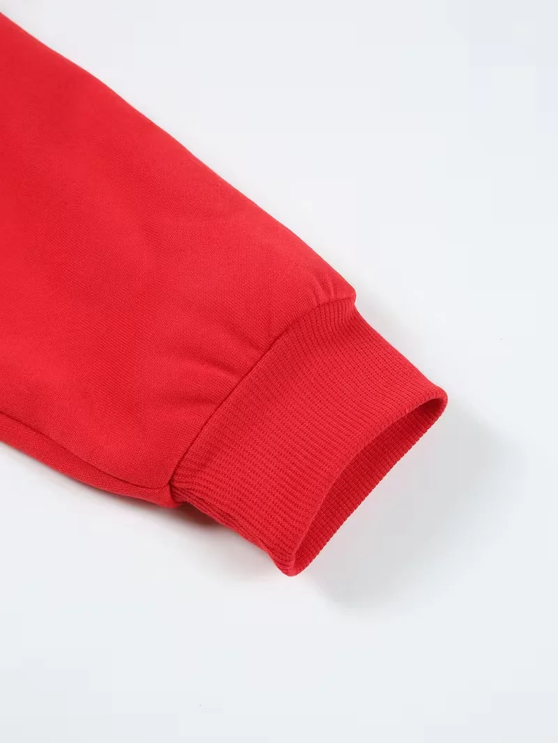 سويت شيرت نسائي برقبة دائرية باللون الأحمر مقاس كبير لعيد الميلاد المجيد وقبعة سانتا وحفلات العطلات لهدايا الملابس العائلية